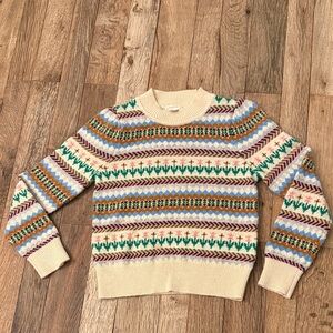 J. Crew Cream Fair Isle Knit Sweater with Multicolor Stripes